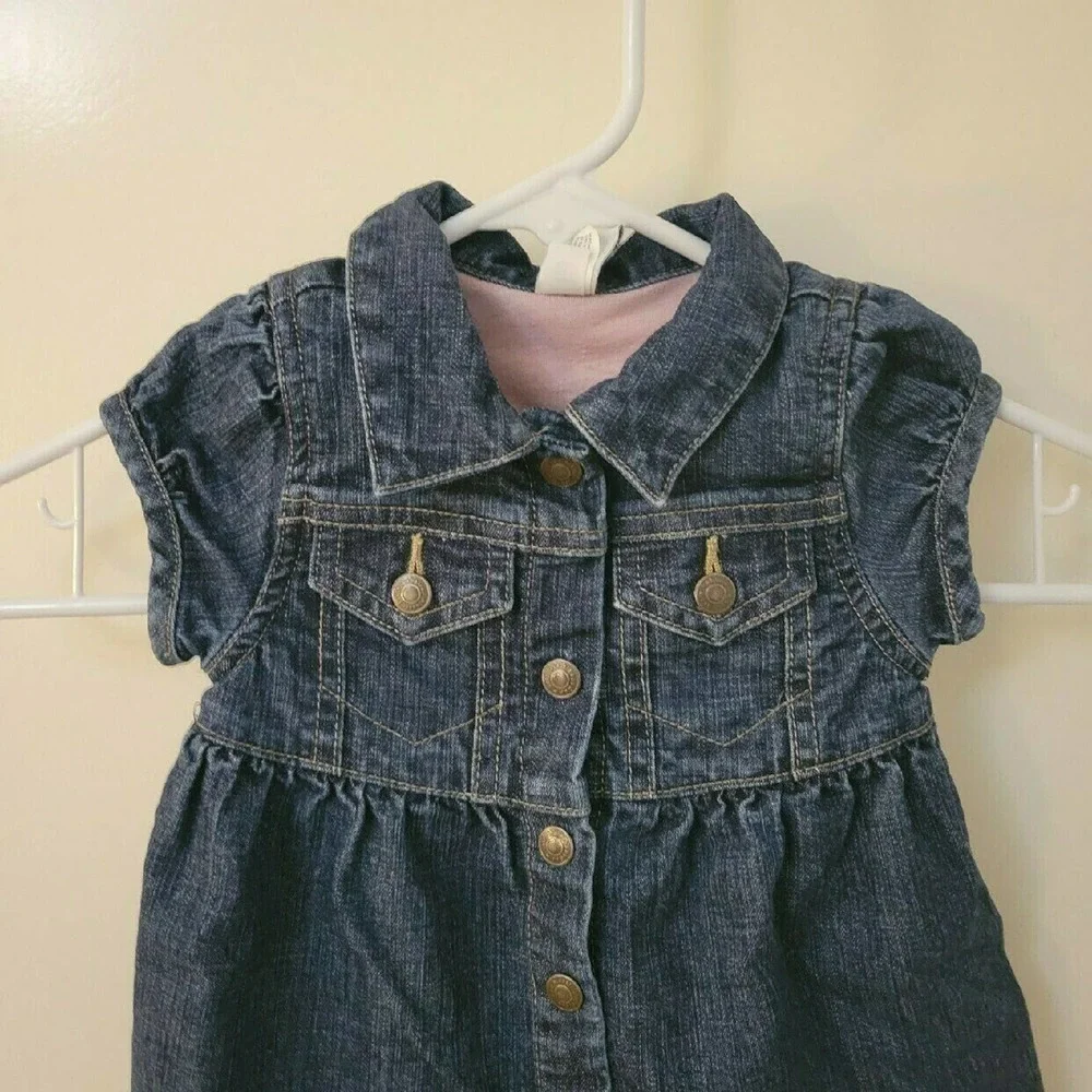 3/$30 VTG BABY GAP Western Denim Ruffle Summer Dress 9-12 Months